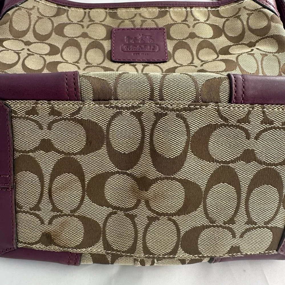 Coach Bleecker Signature Leather & Canvas Burgundy Duffle shoulder bag